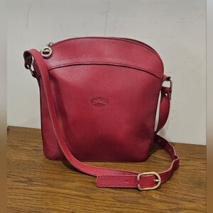 Longchamp bucket Red Pebbled Leather Crossbody bag